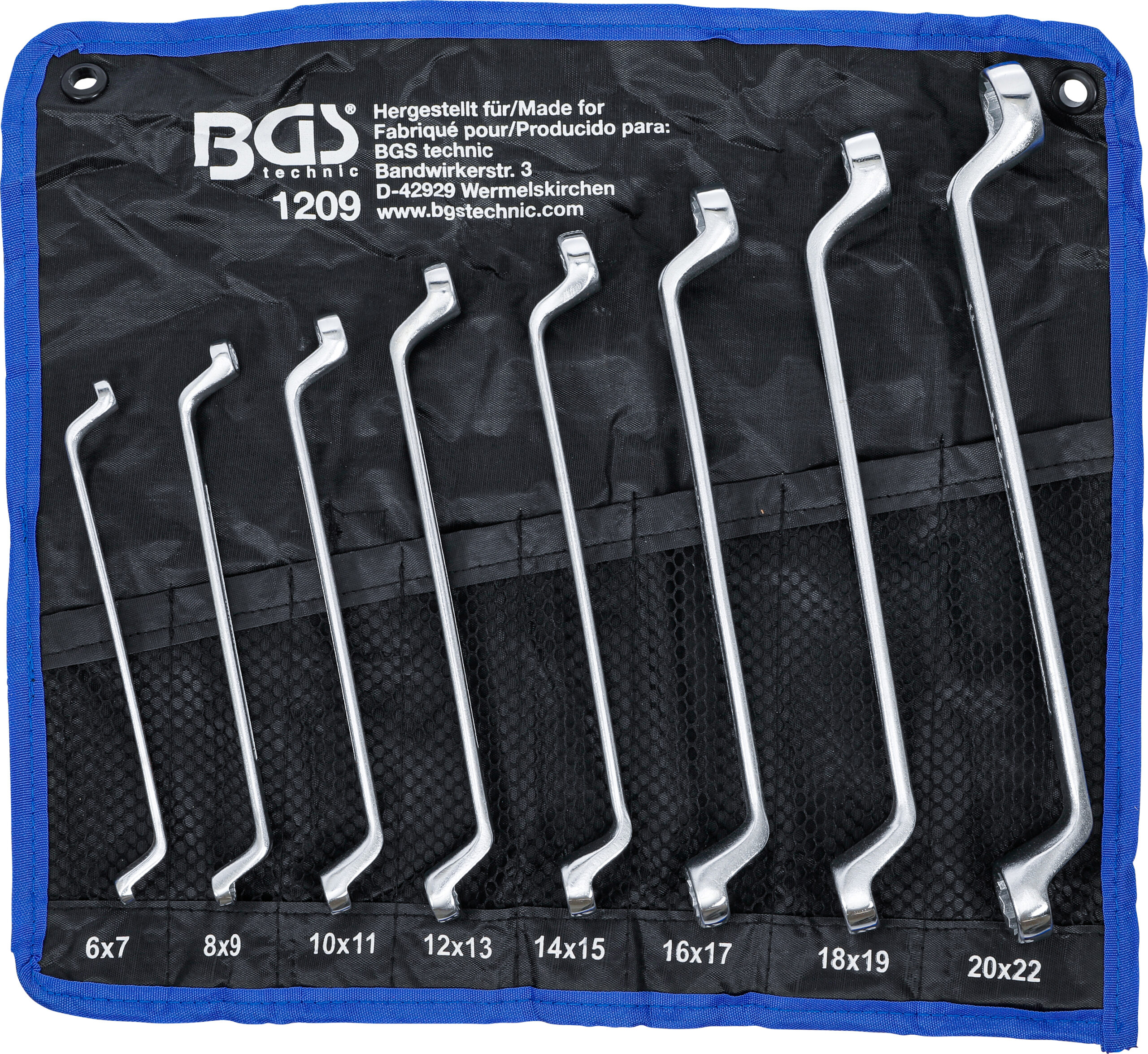 Dubbel-ringnyckel-sats | Bockad | 6 x 7 - 20 x 22 mm | 8 delar