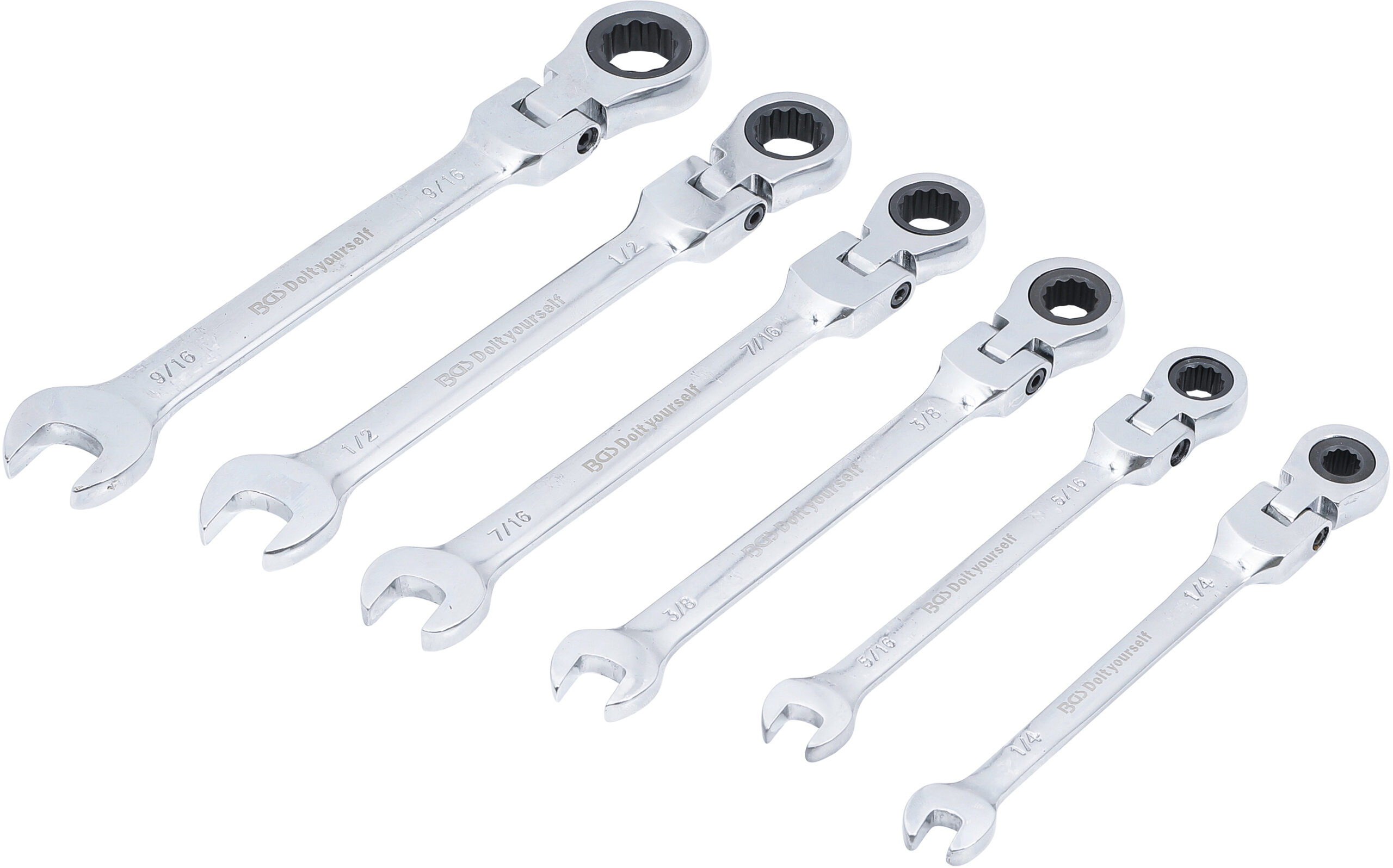 Spärring-U-nyckel-sats | Flexibla huvuden | Tumsstorlekar | 1/4" - 9/16" | 6 delar