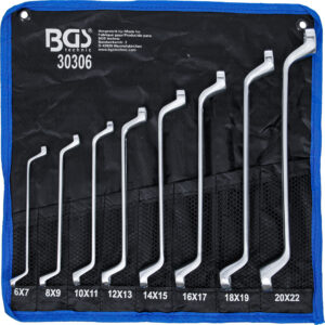 Dubbel-ringnyckel-sats | Djupt bockad | 6 x 7 - 20 x 22 mm | 8 delar