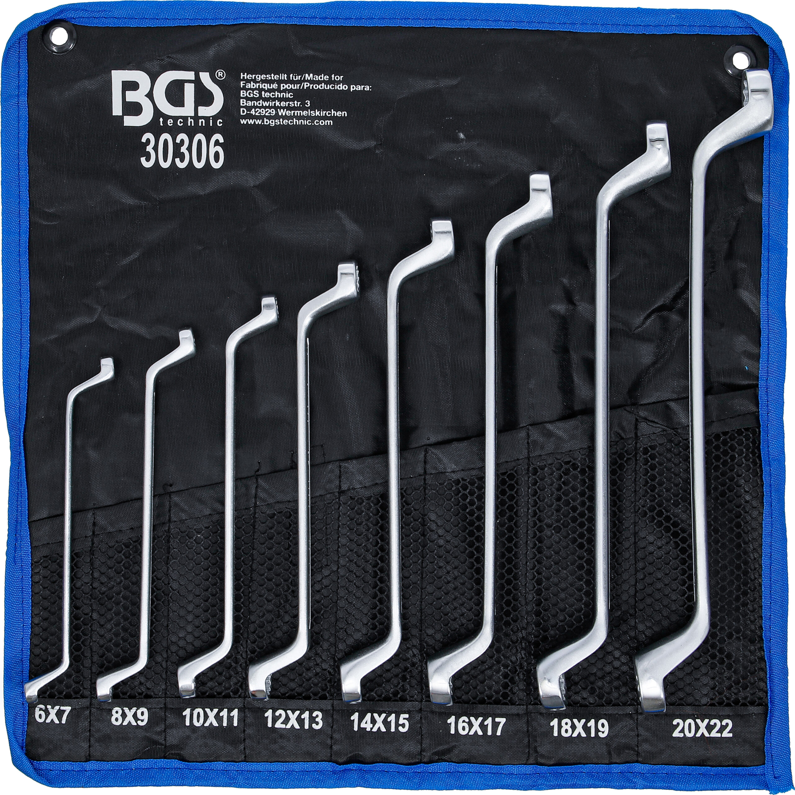 Dubbel-ringnyckel-sats | Djupt bockad | 6 x 7 - 20 x 22 mm | 8 delar
