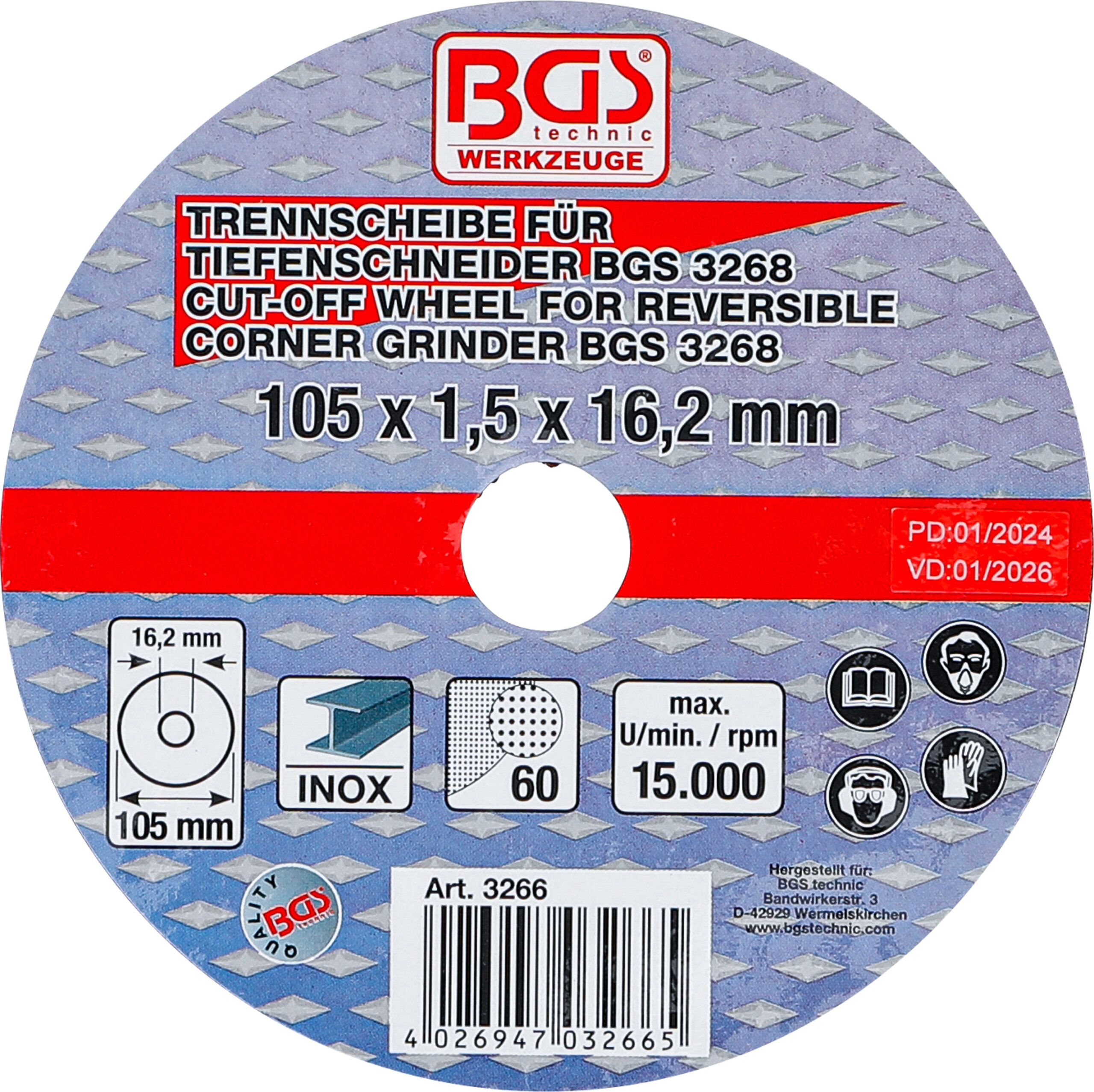 Kapskiva för BGS Djupslip | Ø 105 x 1,5 x 16,2 mm
