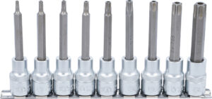 Bit-Insats-sats | 12,5 mm (1/2") | T-Profil (för Torx) med borrning | 9 delar