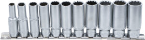 Hylsa-sats Tolvkant, djup | 10 mm (3/8") | 8 - 19 mm | 11 delar