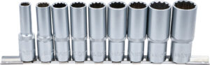 Hylsa-sats Tolvkant, djup | 12,5 mm (1/2") | 10 - 24 mm | 9 delar