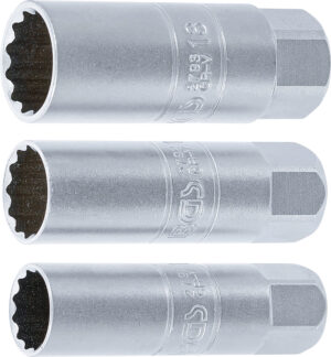 Tändstift-hylsa-sats tolvkant | 10 mm (3/8") | 14 - 16 - 18 mm | 3 delar