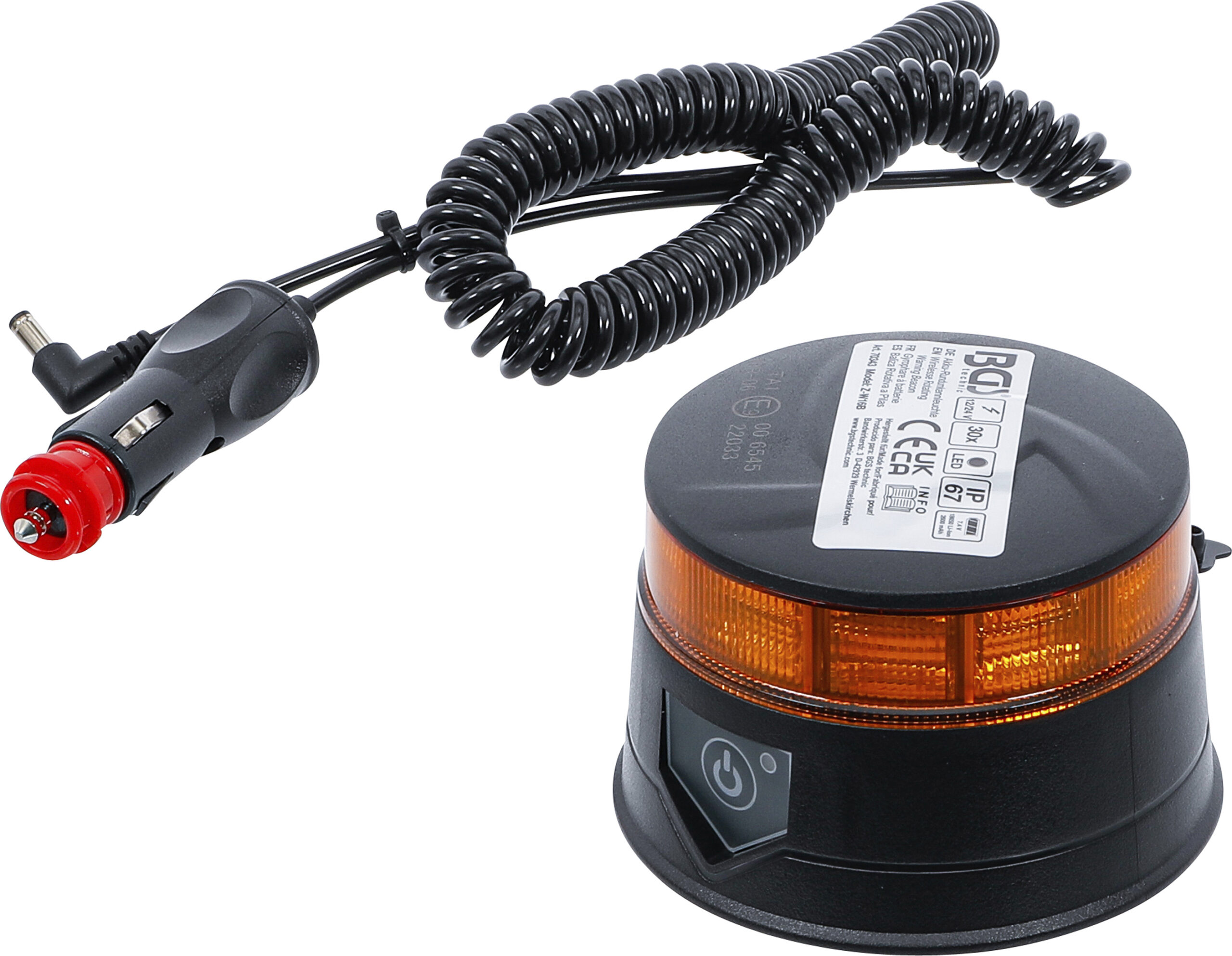Batteri roterande strålkastare | gul | med magnet | 12 V / 24 V | Ø 130 mm