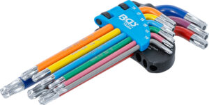 Vinkelnyckel-sats | Multicolour | T-Profil (för Torx) med borrning och kulhuvud T10 - T50 | 9 delar