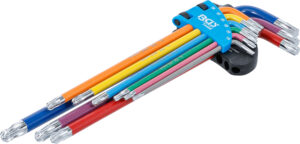 Vinkelnyckel-sats | Multicolour | extra lång | T-Profil (för Torx) med kulhuvud T10 - T50 | 9 delar